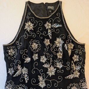 Esquisite Silk, Sequin And Beaded Halter Top By Adrianna Papell
